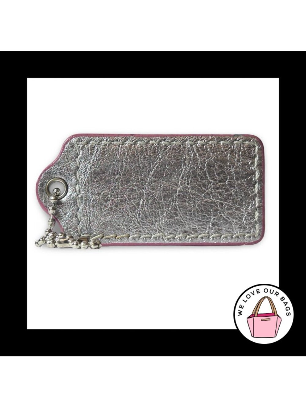 COACH HANG TAG 2.5" Pink Patent Leather & Silver Metallic Bag Charm Keychain Fob - Picture 4 of 4